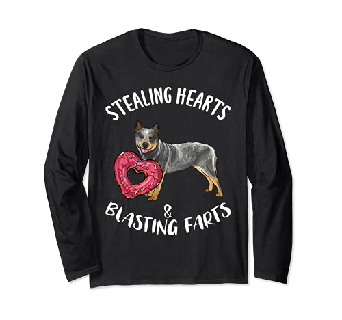 Stealing Heart Blasting Fart Australian Cattle Dog Valentine Long Sleeve T-Shirt, Black