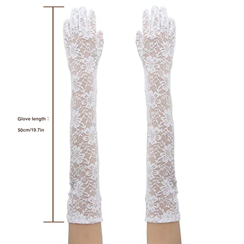 Campsis Floral Lace Gloves Long White Lace Gloves Wedding Opera Party 1920S Flapper Lace Glove For Dinner Parties thumb #1
