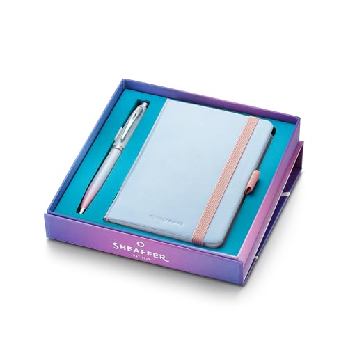 Image of Sheaffer Expressions Gift Set 100 9376 Blue and Pink Pearlised Gradient Ballpoint Pen with Chrome plated Trims and Small Notebook