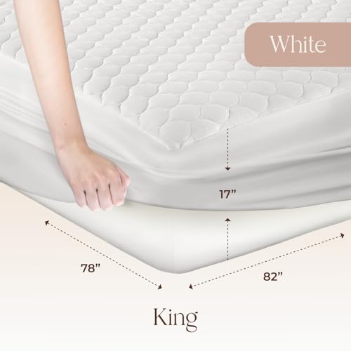 Image of 100% Cotton Organic Mattress Pad - Breathable & Cooling Mattress Protector King Size - Premium 300GSM Quilted and Machine Washable - Fairtrade & GOTS Certified Bed Protector (White, King)