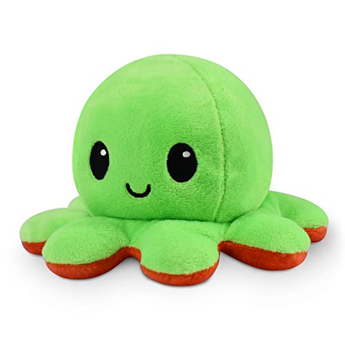 Image of TeeTurtle Reversible Octopus Plushie - 4-Inch Red + Green Two-Sided Flip Plush Toy with Embroidered Details - Cute Mini Collectible Plush for Kids, Teens, and Adults