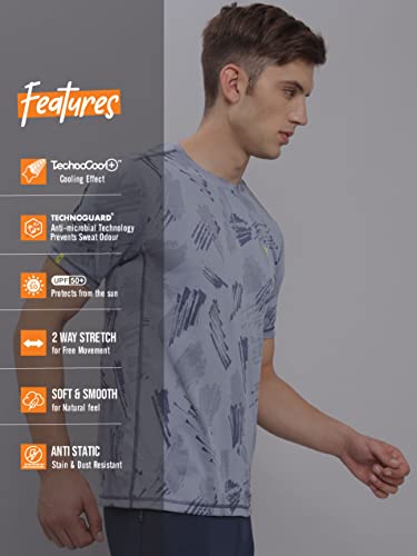 Image of TECHNOSPORT Men Polyester Regular Fit Half Sleeve Jacquard T-Shirt with Double Cool, Quick Dry & Anti Microbial for Sports, Running & Casual Use