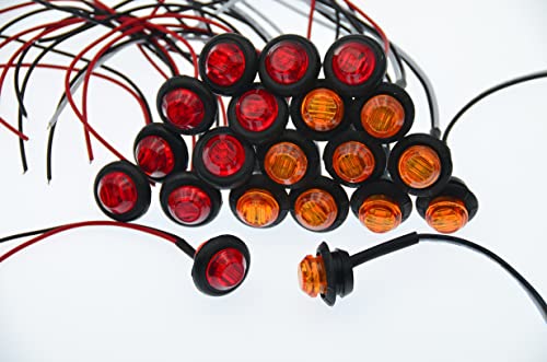 Maxhanest (Pack Of 20) 3/4 Inch Mini Round 10 Amber + 10 Red Led Bullet Side Marker Clearance Lamp Indicator Light Flush Mount Kit Waterproof Camper Truck Boat Bus Pickup Trailer 12V Dc Universal #TOP2