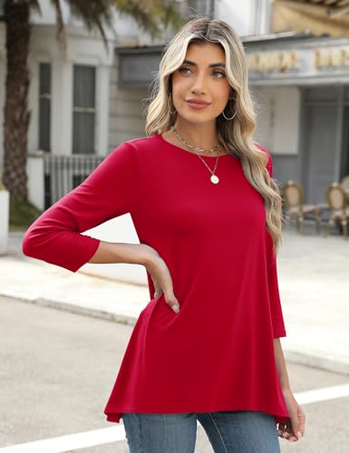 LOMON 3/4 Sleeve Tunic Tops for Women Loose Fit Dressy Casual Blouse Flowy Shirts to Wear with Leggings S-3XL