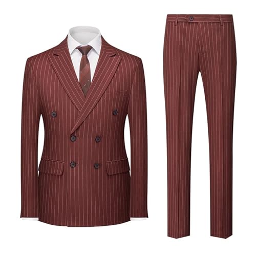 Men's Stripe Business Suit 2 Piece Set Double Breasted Casual Blazers and Pants4