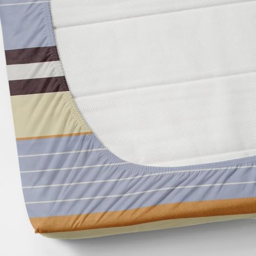 Image of Blue Strip Polycotton Fitted Bedsheet, Queen 60x78 (Grey Line) | 300 TC | All-Round Elastic Grip | Soft, Breathable & Colourfast | Wrinkle Resistant | Machine Washable