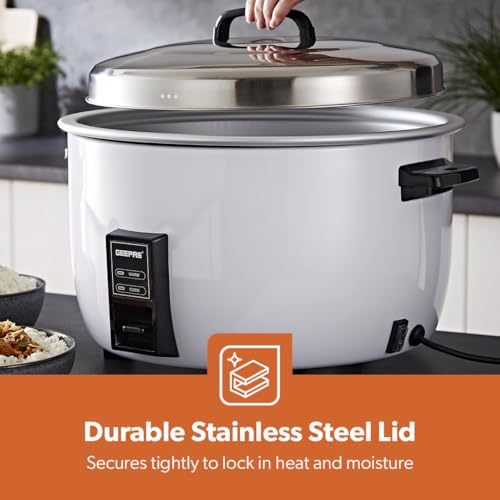 Geepas Commercial Rice Cooker 8L, 2500W | Non-Stick Aluminum Removable Inner Pot | Auto Switch from Cook to Warm | Stainless Steel Lid with Measuring Cup & Spatula | White (Renewed) - Image 5