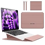 Hinnwer 15-16インチ ノートパソコンケース スタンド付き 用 ラップトップスリーブ Macbook Air/Macbook Pro/Dell/Ausu/Acer/HP/Lenovo 13/13.3/14/15/15.6/16インチ用 PU革ケース [磁石設計] [スタンド機能] [折り畳み式] [撥水加工] 電源収納ポーチとケーブルバンド付き - (15-16インチ | ピンク)
