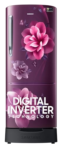 Image of Samsung 183 L, 4 Star, Digital Inverter, Direct-Cool Single Door Refrigerator (RR20C1824CR /HL, Red, Camellia Purple, Base Stand Drawer)