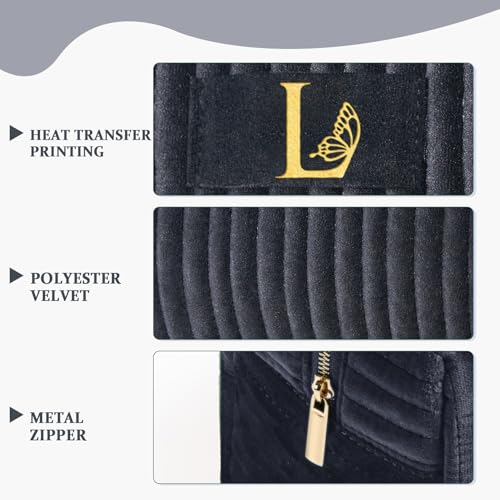 Image of COSHAYSOO Gifts for Women Anniversary Wife Girlfriend Aunt Her Birthday Present Travel Size Makeup Bag Quilted Make Up Cosmetic Pouch Skin Care Essentials Organizer Black Velvet Initial Letter L