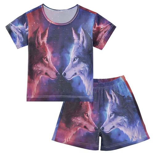 senya Short Sleeve Pajamas Sets Summer Cotton Sleepwear Two Wolfs Face
