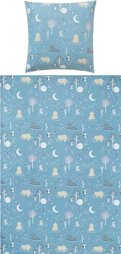 Erwin Müller Kinder-Bettwäsche Feinbiber blau Größe 1x 135x200 cm + 1x...