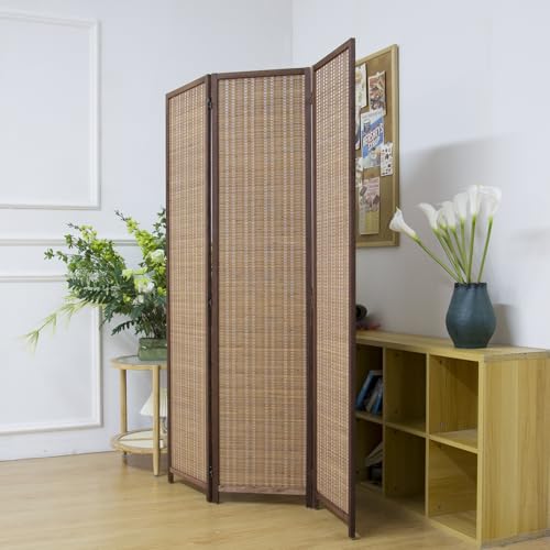 3 Panel Room Divider Screen,5.6 FT Tall Bamboo Room Divider Folding Privacy Screen,Freestanding Room Divider for Room Seperation,Brown
