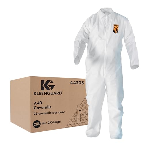 KleenGuard™ A40 Liquid & Particle Protection Coveralls (44305), Zipper Front, White, 2XL (Qty 25)