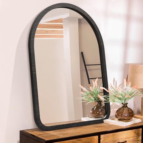 HLFMVWE Large Arched Mirror for Wall Wooden Framed Vintage Rustic Farmhouse Vanity Mirrors Decor Bathroom Living Room Bedroom Entryway Hallway 26" x 18"