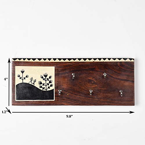 Image of Artysta 'Celebration of Life' Wooden Key Holder | Wall Mounted Key Chain Holder | Key Organizer | Handmade Painted Key Hanger | Home Decor Gifts | 5 Key Hooks| (Black & White)