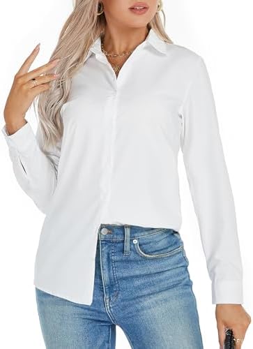 jonivey Camisa de manga corta/larga con botones para mujer, model...