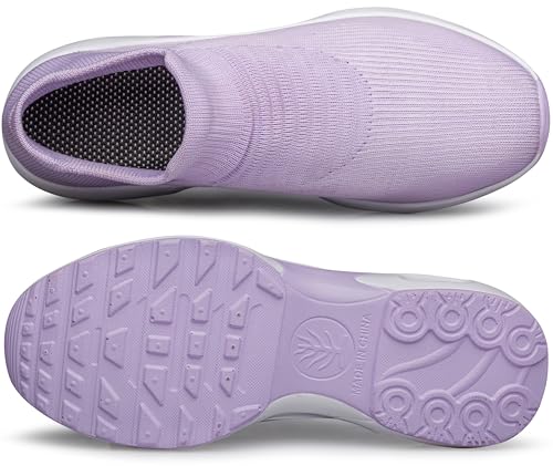 Image of DOUSSPRT Womens Walking Shoes Sock Casual Ladies Fashion Sneakers Comfortable Slip On Air Cushion Platform LightPurpleWhite 8