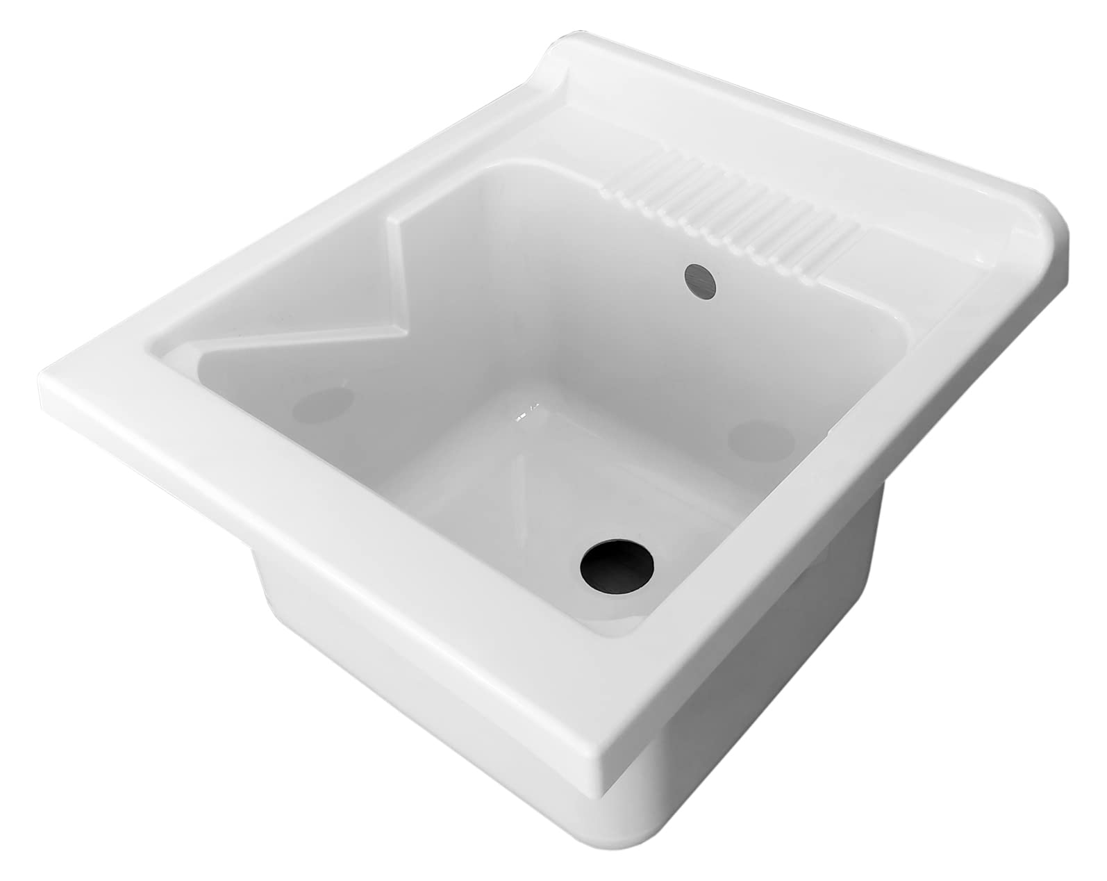 Évier en résine PP 45 x 50 cm blanc avec siphon et bonde