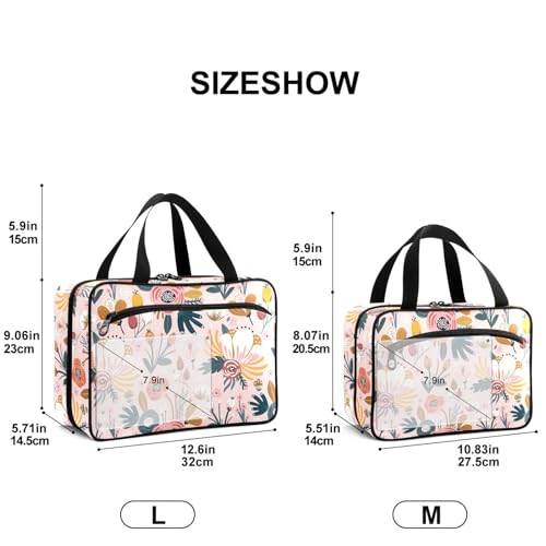 Travel Toiletry Bag for Woman/Men,Pink Floral Boho Hanging Organizer Bag with Pockets Portable Folding Travel Case Bags for Makeup Cosmetic Toiletries Storage Traveling-L4
