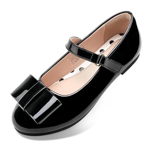 Stelle Stelle Girls Black Mary Jane Flats with Bow - Classic Dress Shoes for Girls