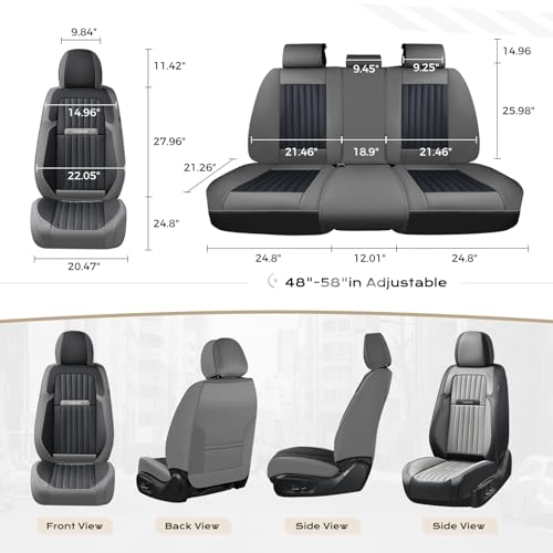 Image of Coverado Car Seat Covers Full Set, Seat Covers for Cars, Car Seat Cover, Car Seat Protector, Leather Car Seat Cushion, Waterproof Car Seat Covers Front Seats and Back Fit for Most Cars(Gray&Black)