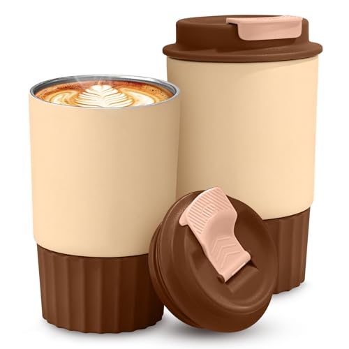 Bicchiere da caffè in acciaio inox da 350 ml, tazza da caffè isolata con coperchio, a prova di perdite, tazza termica portatile, riutilizzabile, per bottiglia di acqua calda e fredda (caffè)