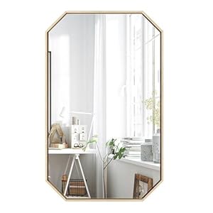 Decorative Wall Mirror for Bathroom, Modern Metal Frame Hanging Mirror, Husband Shaving Mirror Wife Vanity Mirror, Horizontal/Vertical, Hallway Living Room,Golden Frame,40x60cm