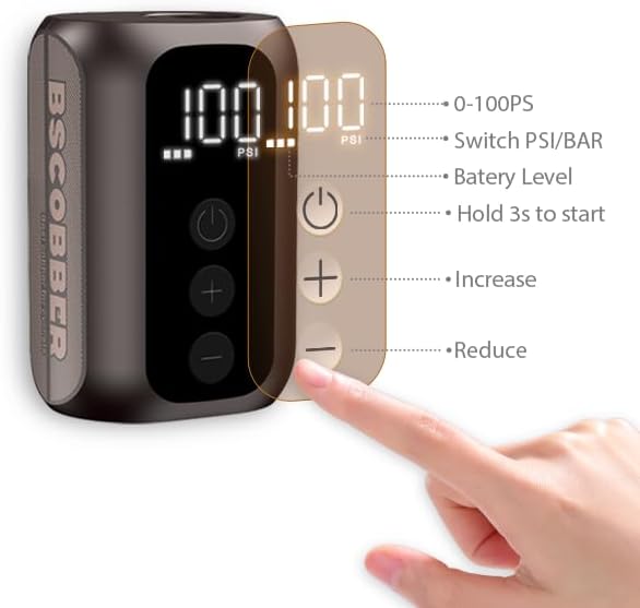 Miniatura 4 de A5mini Bomba eléctrica inteligente para bicicleta de 100 PSI - Mini bomba de aire con pantalla digital, apagado automático, carga rápida para