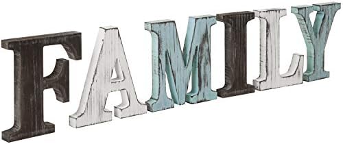 MyGift Rustic Multicolor Wood Tabletop Family Letters Sign