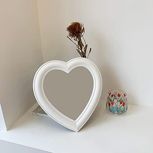 Binaryabc Heart Makeup Mirror Cosmetic Mirror Wall Desktop Mirror Bedroom Mirror,Valentines Day Gift(White) #TOP6