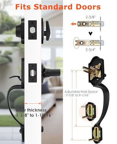 Image of Haidms Matte Black Front Door Handle and Deadbolt Set, Front Door Lock Set, Weather Resistant Entry Door Locksets with Deadbolt Single Cylinder, Exterior Door Handle with Reversible Handle Lever