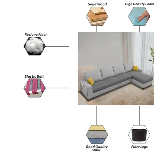 Image of Casaliving Porto RHS 6 Seater L Shape Sofa Set for Living Room (Grey Dark Grey Fabric) Premium Velvet Fabric Sofa Set
