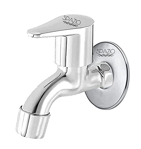 SPAZIO Stainless Steel Vignette Collection Bib Cock Tap Bathroom Tap Foam Flow Water with Wall Flange Chrome Plated, Brass Disc (Pack of 1)