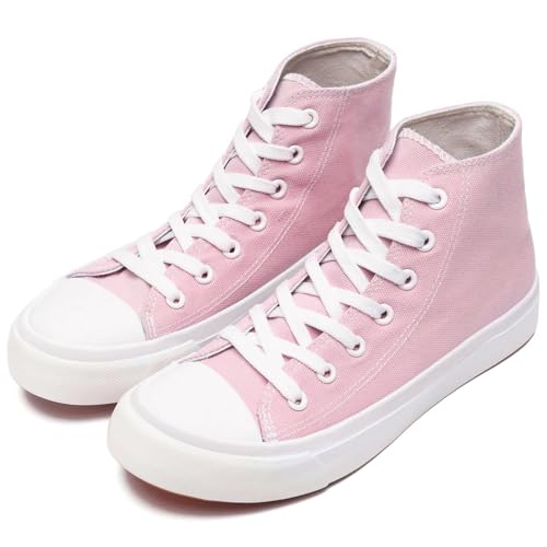 Kids Canvas Sneakers for Girls Boys High Top Canvas Fashion Shoes Comfortable Classic Casual Lace up Walking Running Shoes Pink