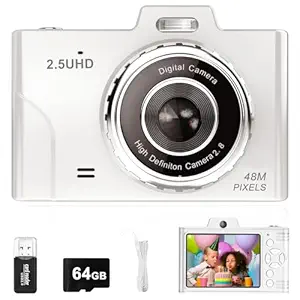 Digital Camera, 48MP 1080P FHD Camera with 64GB Card, 8X Digital Zoom Point and Shoot Digital Camera Compact Small Camera Gifts for Teens Students Children Kids Boys Girls