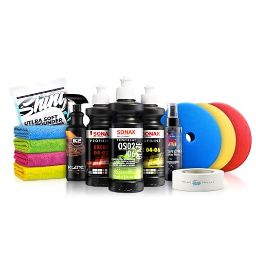 Politurset: Sonax Politur Set + Royal Pads Premium Polierpads + Dr. Wack Lackversiegelung + Zubehör - Auto Politur | 13-teilig