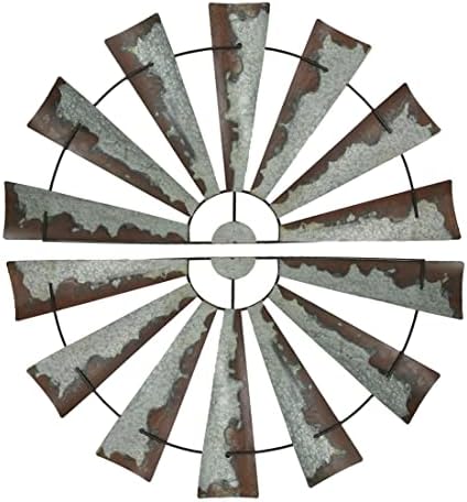 Zeckos Pair of 48 Inch Galvanized Metal Half-Windmill Wall Sculptures Large Rustic Home Decor Country Farmhouse Art Decorations