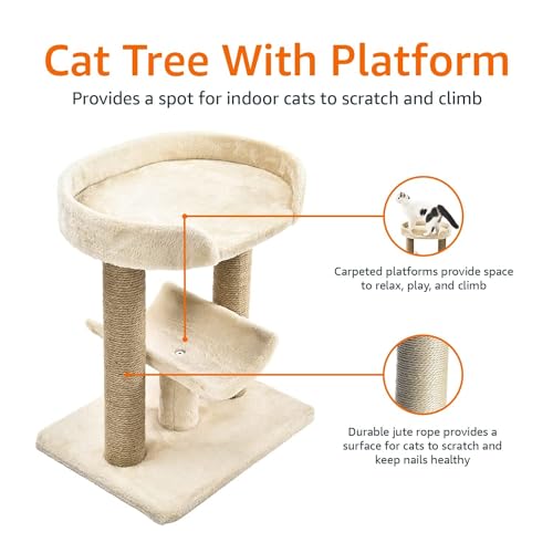 Image of Amazon Basics Multi-Platform Cat Tree with Scratching Post for Indoor Cats up to 25lbs, 18 x 14 x 22 Inches, Beige