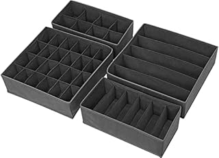 Titantin 4-Pcs Drawer Organisers, Closet Dividers, Storage For Socks, Bras, Ties and Scarves, Foldable Wardrobe Storage Boxes, Grey (UK Stock)