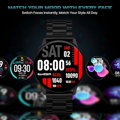 Image of GameSir Evo Vista Smartwatch, 1.39 inch HD Round Display, Bluetooth Calling, Heart Rate & SPO₂, 100+ Sports Modes, IP67, Long Battery Life for Men & Women (Matel Black)