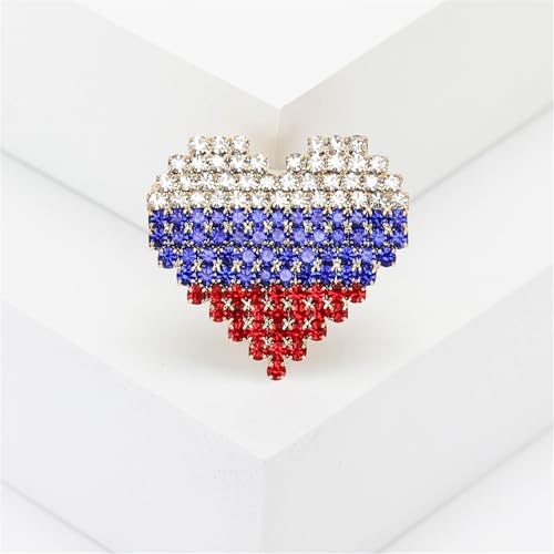Image of Patriotic USA Flag Brooch Pin for Women Fashion Crystal Blue Red Independence Memorial Day Lapel Pin 4th of July Dress Accessories
