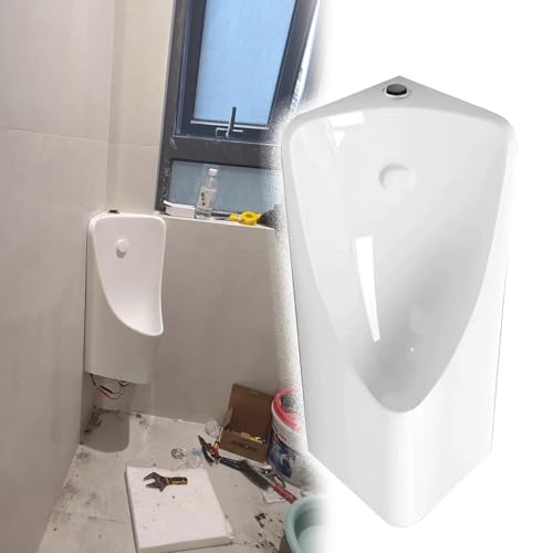 urinario de pared Urinarios de esquina for baño de hombres: descarga tipo empuje, urinario de cerámica de montaje en pared a prueba de derrames con tubo de 80 cm de largo