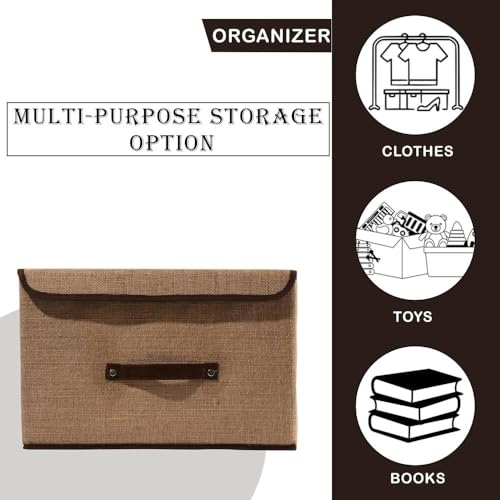 Image of Set of 2 Non Woven Foldable Space Saver Storage Box Wardrobe Closet Organizer Stackable Basket /Bins with Lid & Handle for Clothes, Toys, Books (Beige & Brown)