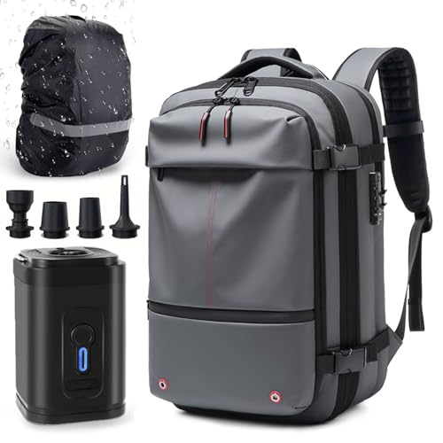 60L Vacuum Backpack Travel with Pump - 2025 Upgrade 24 Inch Suitcase Capacity, Vacuum Seal Storage, Compression System, Anti-Theft Laptop Backpack + Free Rain Cover