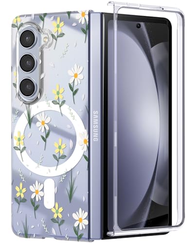 Galaxy Z Fold 5 5G �p �P�[�X ���^ �y�� ���� �}�O�l�b�g���� �}�O�Z�[�t�Ή� �J�o�[ �ϏՌ� �ČRMIL�K�i�擾 ���C�����X�[�d ���^ �_�� ���ϑϐ� ���C�z���X�}�z�P�[�X Yellow flower N421-zfold5-01