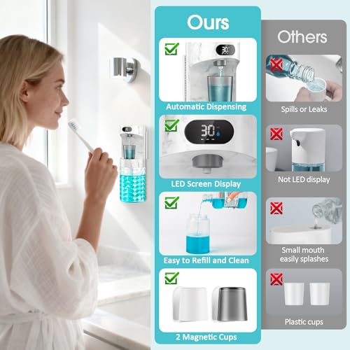 Automatic Mouthwash Dispenser for Bathroom,20.29 oz Mouth Wash Dispensers Bathroom Accessories Set with Magnetic Cups,4 Modes Wall Mounted Touchless Electric Mouthwash Dispensers for Home Family - image 7