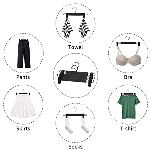 Lamitocs 10 Stück Kleiderbügel mit starken Antirutsch verstellbaren Clips Haken, Platzsparende Hosenbügel für Hängende Hosen Socken Röcke Mäntel,Schwarz