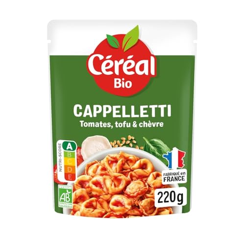 CÉRÉAL BIO – Pâtes Bio au Chèvre, Tofu & Épinards – Sauce Tomate – Plat Cuisiné Bio Individuel – Repas Prêt à Réchauffer en 2 min – Riche en...