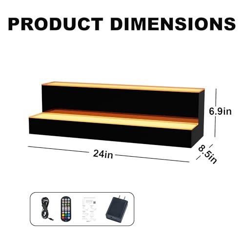 Image of MESAlLUP 24 Inch 2 Tier Lighted Liquor Bottle Display Shelf, LED Bar Shelves with APP or Remote Control, Mulit Color Lighting for Home Mini Bars Decor, Restaurants & Party Use, Acrylic Stand